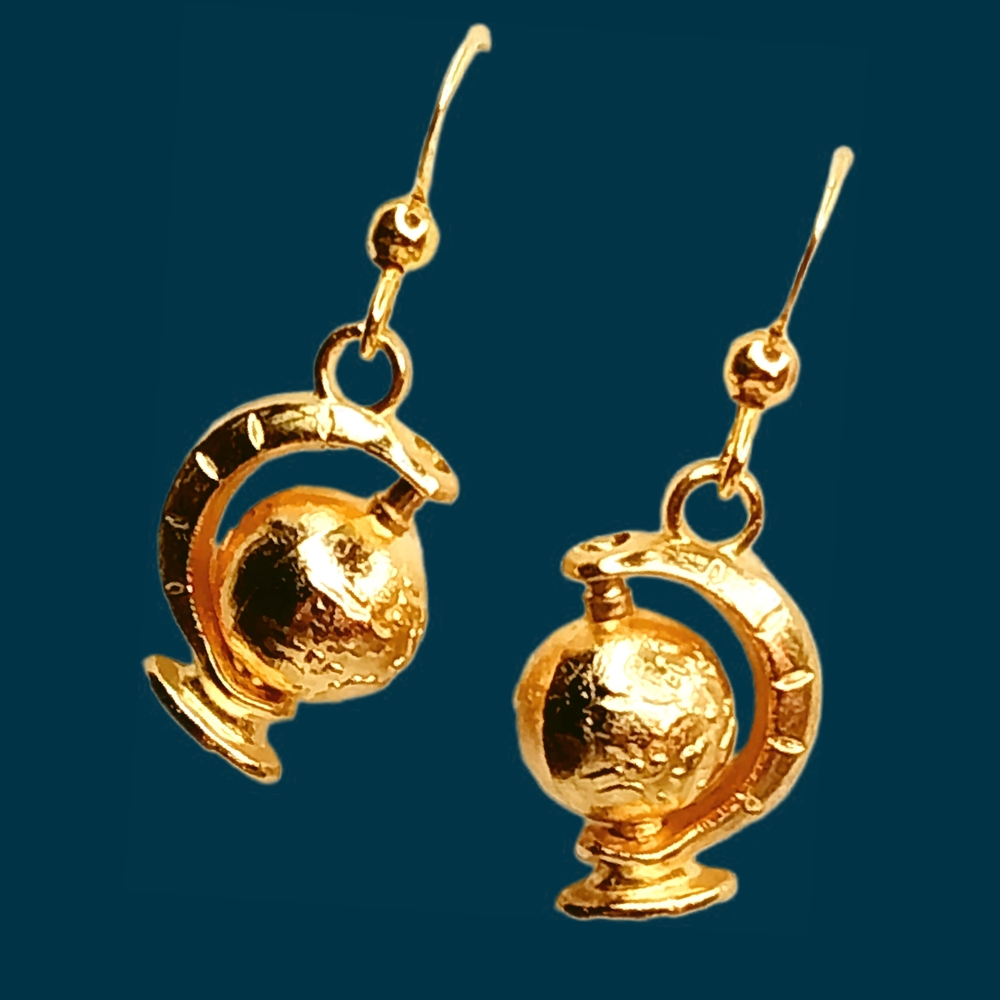 Gold Globe French Hook Earrings- Gift Boho Travel Adventure